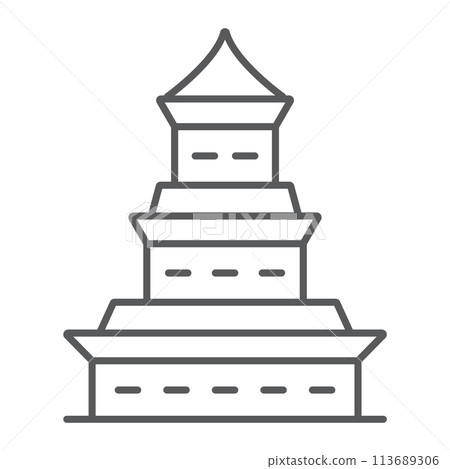 Pagoda thin line icon, japan and architecture, japanese building sign, vector graphics, a linear pattern on a white background. 113689306