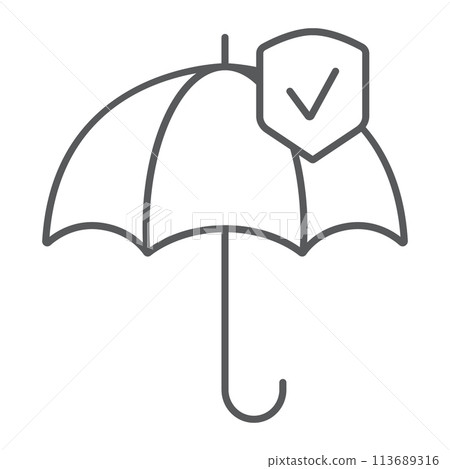 Reliability thin line icon, protection and reliable, umbrella sign, vector graphics, a linear pattern on a white background. 113689316