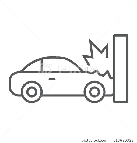 Traffic accident thin line icon, disaster and auto, car crash sign, vector graphics, a linear pattern on a white background. Traffic accident thin line icon, disaster and auto, car crash sign, vector graphics, a linear pattern on a white background. 113689322