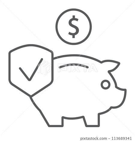 Deposit insurance thin line icon, safety and finance, money protection sign, vector graphics, a linear pattern on a white background. 113689341