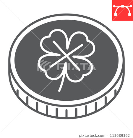 Coin clover glyph icon Coin clover glyph icon 113689362