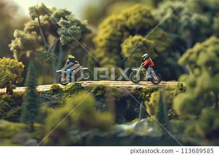 Scenery of an off-road bike and rider in the mountains "AI generated image" 113689585