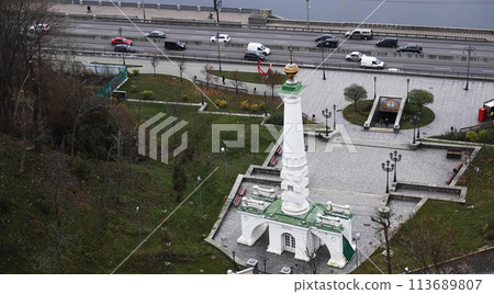 Kiev, Ukraine November 28, 2020: Monument Column of the Magdeburg Right view from the top Kiev, Ukraine November 28, 2020: Monument Column of the Magdeburg Right view from the top 113689807