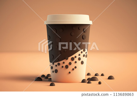 Graphic illustration of a disposable paper cup with a black lid. Graphic illustration of a disposable paper cup with a black lid. 113689863