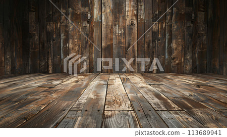 full screen view of retro, worn, cozy wooden planks from a perfect frontal view 113689941