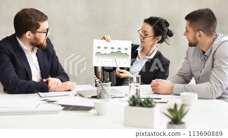 Business team analyzing financial graphs during meeting 113690889