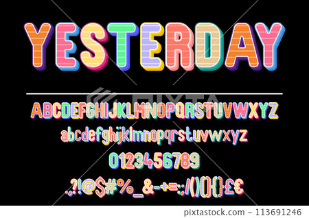 Colorful Yesterday Vintage Font Set Colorful Yesterday Vintage Font Set 113691246