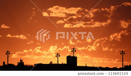 Kiev, Ukraine May 6, 2021: Right-bank Kiev at sunset Kiev, Ukraine May 6, 2021: Right-bank Kiev at sunset 113691529