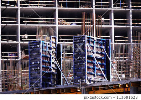 Kiev, Ukraine March 13, 2020: the construction of a high-rise building with a brick facade 113691628