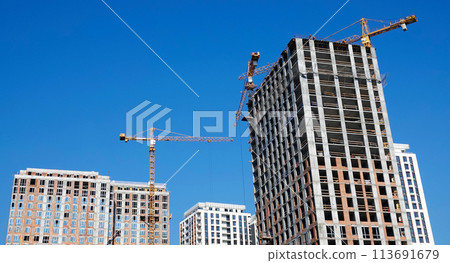 Kiev, Ukraine March 18, 2020: the construction of a high-rise building 113691679