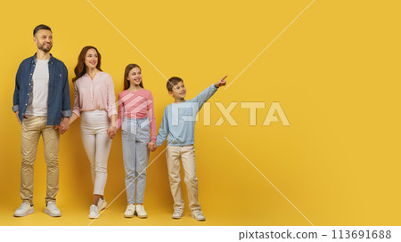 Family pointing and looking to the side 113691688
