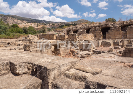 Beautiful stone desert mountain landscape of Israel. Ruins of the old ancient city 113692144