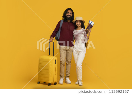 Couple with luggage ready for holiday travel Couple with luggage ready for holiday travel 113692167