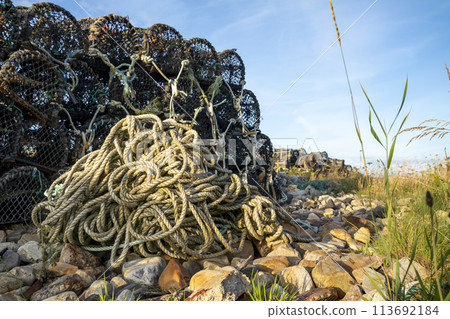 Close up of Lobster Pots or traps in Ireland 113692184