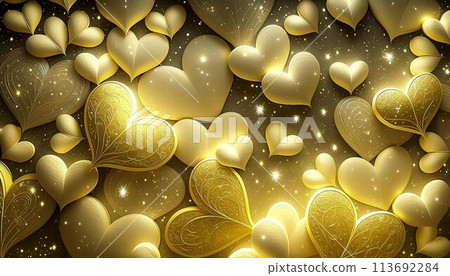 金色閃閃發光耀眼的心背景 113692284