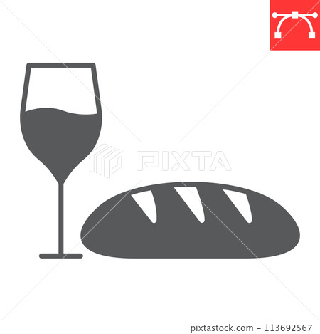Wine and bread glyph icon 113692567