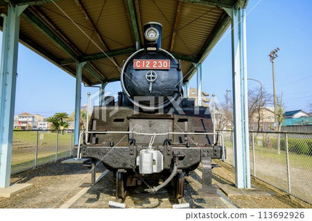 A C12 steam locomotive on static display at Nishio Park in Nishio City. 113692926