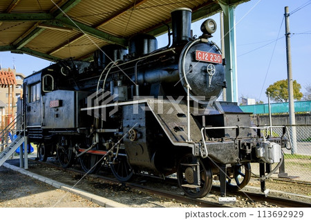 A C12 steam locomotive on static display at Nishio Park in Nishio City. 113692929
