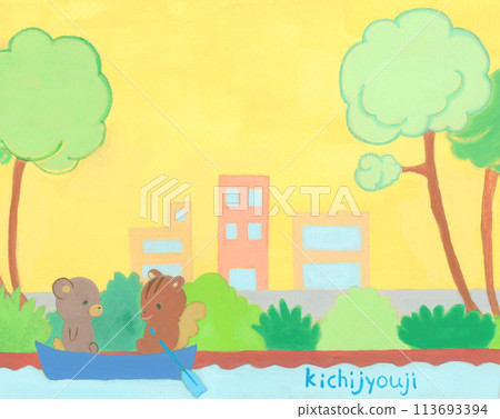 船上松鼠和熊的手繪插圖 113693394