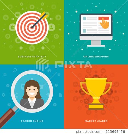 Website Promotion Banners Templates and Flat Icons Design 113693456