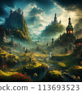 Illuminated, fantastical ruins at night 113693523