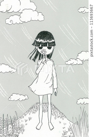 一個女孩站在懸崖邊的插圖 113693667