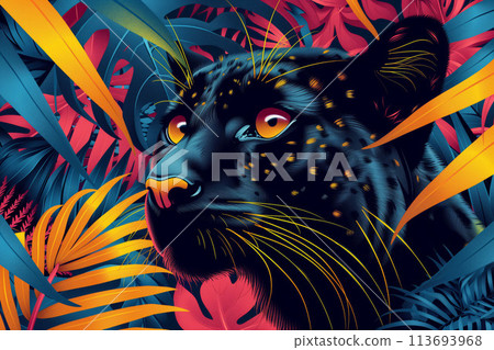 Geometrically patterned animal portraits in bright colors Geometrically patterned animal portraits in bright colors 113693968