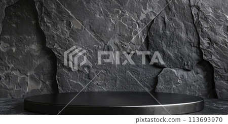 Black podium on a dark background Black podium on a dark background 113693970
