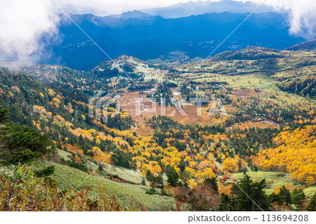 (Gunma Pref.) Yagahira wetland with colored leaves, seen from Shibuto (Gunma Pref.) Yagahira wetland with colored leaves, seen from Shibuto 113694208