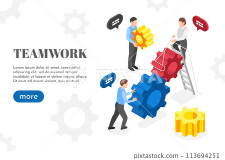 Isometric teamwork horizontal business banner template with people working together 113694251
