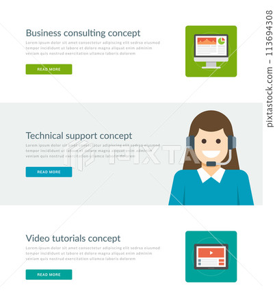Website Headers or Promotion Banners Templates and Flat Icons Design. 113694308
