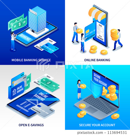 Isometric mobile banking services square... - Stock Illustration ...