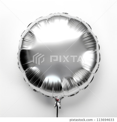 An isolated shiny silver round balloon captures the light with its reflective surface 113694633
