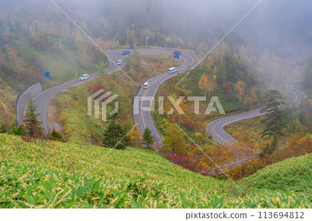 (群馬縣)滋賀草津路(澤中街道),紅葉美麗,蜿蜒的萬座三岔路口附近 (群馬縣)滋賀草津路(澤中街道),紅葉美麗,蜿蜒的萬座三岔路口附近 113694812
