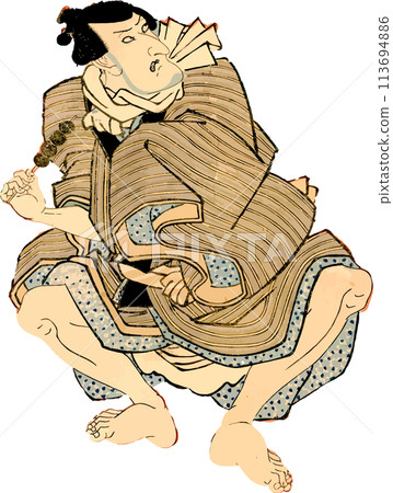 A man secretly eating skewered dumplings A man secretly eating skewered dumplings 113694886