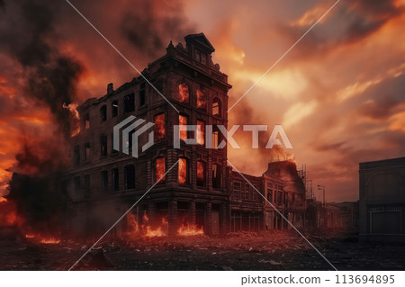Building was abandoned after it had been completely destroyed by fire AI Generative 113694895