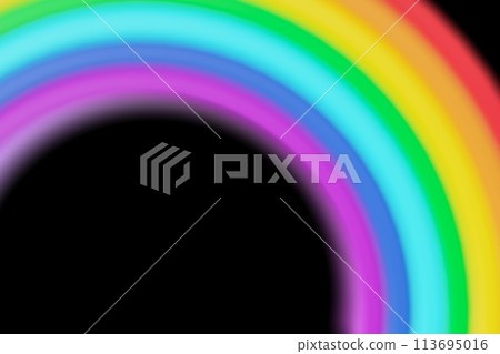 Playful rainbow overlay effect on black background. Colorful, blurred stripes. Color gradient, modern style. Multicolor filter. 3D render. 113695016