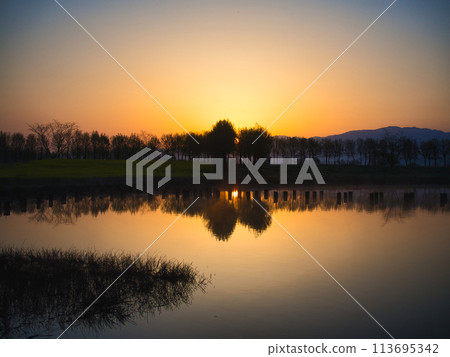 Sunrise over Fukushimagata (Spring), Kita-ku, Niigata City 113695342