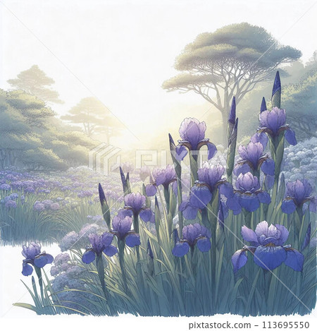 Japanese irises in a slightly cloudy day Japanese irises in a slightly cloudy day 113695550