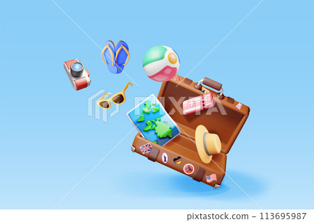 3D travel bag. Holiday or vacation. 3D travel bag. Holiday or vacation. 113695987