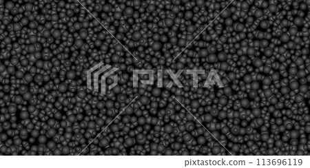 Black abstract background with seamless pattern of styrofoam balls 113696119