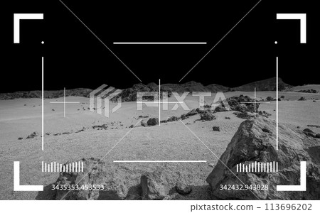 Cosmic scene background. Black moon landscape through viewfinder 113696202