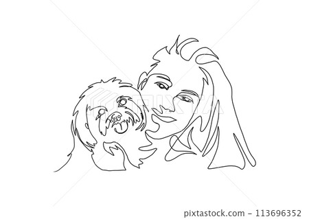 Continuous Line Art of Motherhood, Dog mom, Happy Mother day card, one line drawing, parent and child silhouette hand drawn. Vector illustration Continuous Line Art of Motherhood, Dog mom, Happy Mother day card, one line drawing, parent and child silhouette hand drawn. Vector illustration 113696352