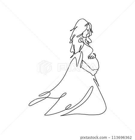 Continuous Line Art of Motherhood, Love pregnant, Happy Mother day card, one line drawing, parent and child silhouette hand drawn. Vector illustration Continuous Line Art of Motherhood, Love pregnant, Happy Mother day card, one line drawing, parent and child silhouette hand drawn. Vector illustration 113696362