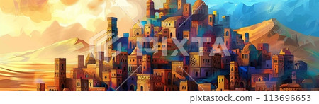 Desert City Mirage in Warm Hues background 113696653