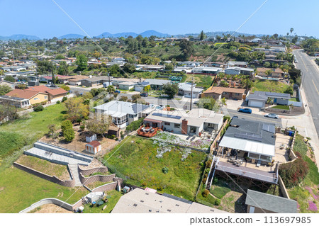 Aerial view of house in San Diego suburb, California, USA Aerial view of house in San Diego suburb, California, USA 113697985