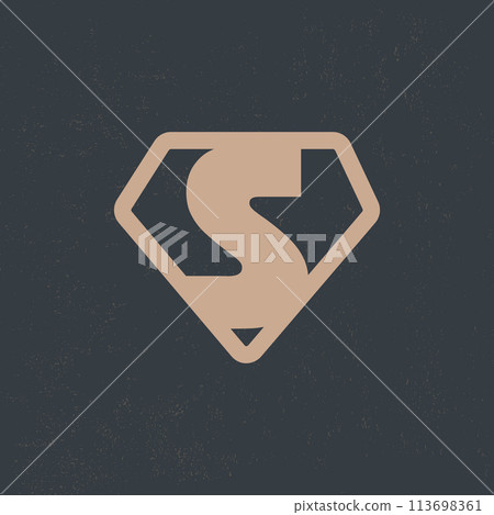 Superhero icon with letter S inside the shield. Stock vector illustration isolated on dark background. 113698361
