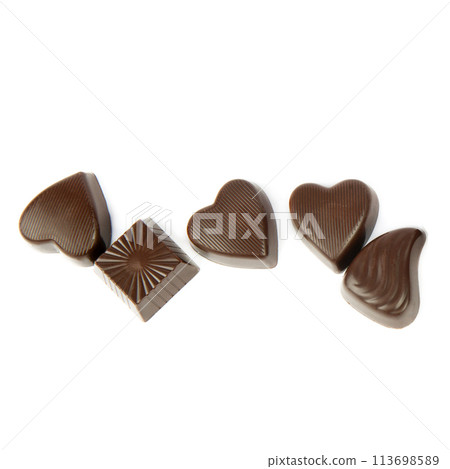 Chocolate candy isolated on white , Set or collection. There is free space for text. 113698589