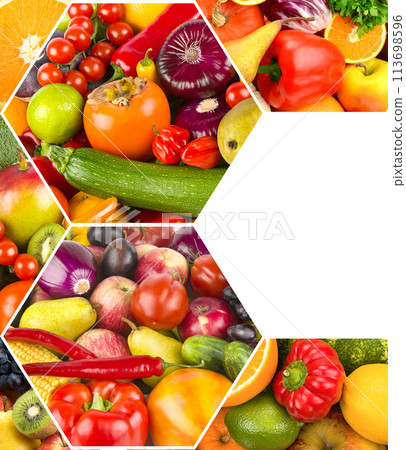 Healthy vegetables and fruit - collage. There is free space for text. 113698596