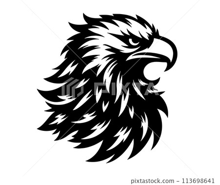 black and white stylized eagle head silhouette. Vector illustration black and white stylized eagle head silhouette. Vector illustration 113698641
